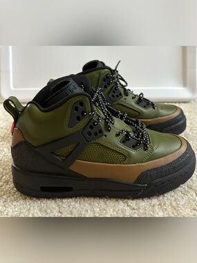 Boys Nike Air Jordan Retro Olive Green and Brown High-Top Athletic Sneakers